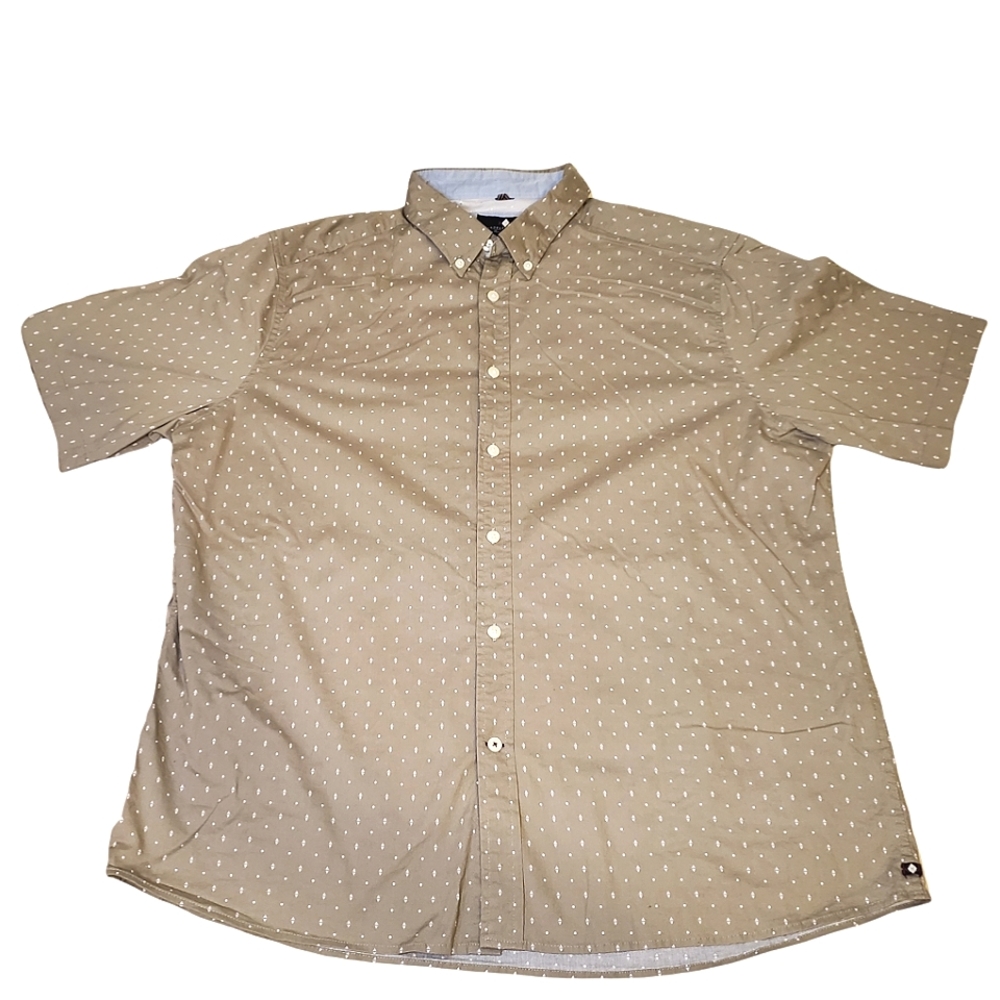 ARGYLE CULTURE | Men's tan with diamond and dot shape pattern button-up shirt.